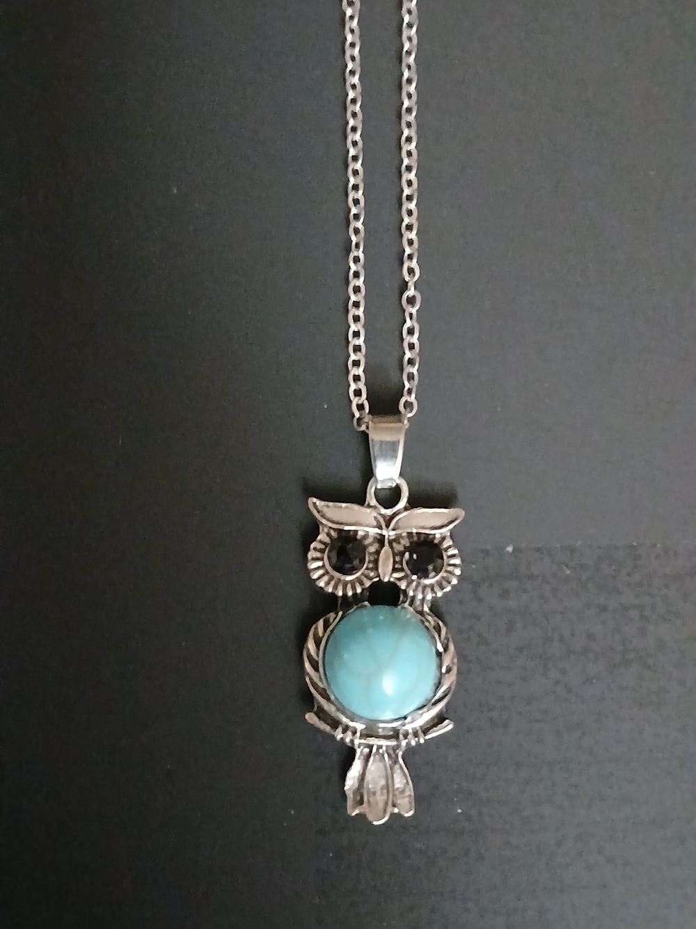 Silver Owl Pendant Necklace with Turquoise Stone - Women Jewelry